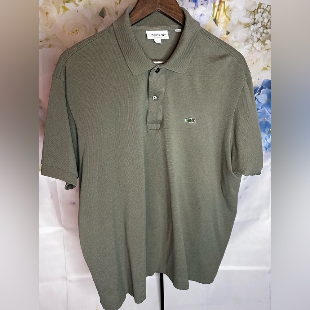 Lacoste Mens Sage Green Classic Fit Polo Shirt with Classic Collar NWOT